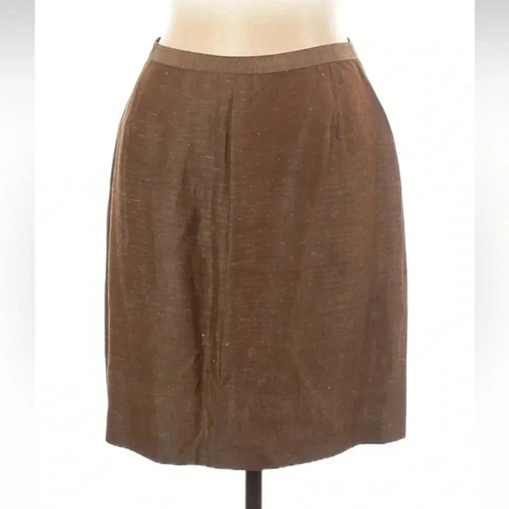 Vintage DKNY Y2K Brown Linen Silk Blend Pencil Skirt Women’s Size 10 - EUC